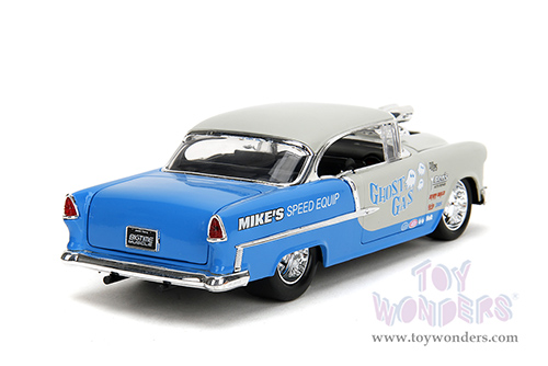 Jada Toys Bigtime Muscle - Chevrolet® Bel Air® "Ghost Gas - Mike's Speed Equip" Hardtop (1955, 1/24 scale diecast model car, Light Gray/Blue) 35211