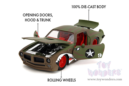 Jada Toys Bigtime Muscle - Pontiac® Firebird® #9 Hardtop (1972, 1/24 scale diecast model car, Green Camouflage/w Flames) 35212