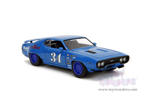 Jada Toys Bigtime Muscles - Plymouth GTX #34 Hardtop (1972, 1/24 scale diecast model car, Blue) 35218