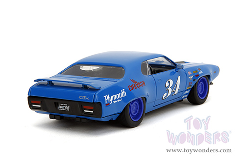 Jada Toys Bigtime Muscles - Plymouth GTX #34 Hardtop (1972, 1/24 scale diecast model car, Blue) 35218