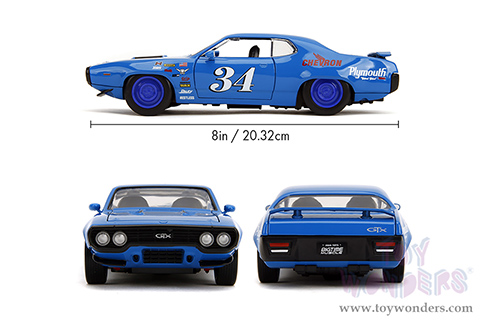 Jada Toys Bigtime Muscles - Plymouth GTX #34 Hardtop (1972, 1/24 scale diecast model car, Blue) 35218