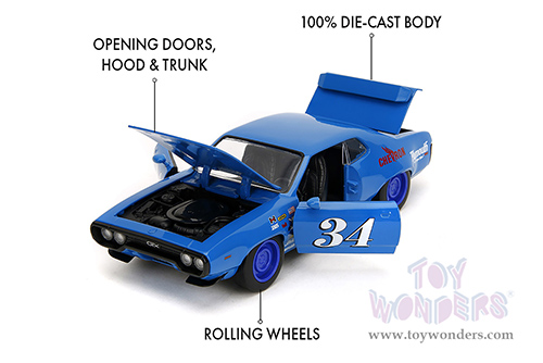 Jada Toys Bigtime Muscles - Plymouth GTX #34 Hardtop (1972, 1/24 scale diecast model car, Blue) 35218