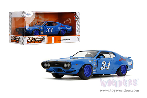 Jada Toys Bigtime Muscles - Plymouth GTX #34 Hardtop (1972, 1/24 scale diecast model car, Blue) 35218