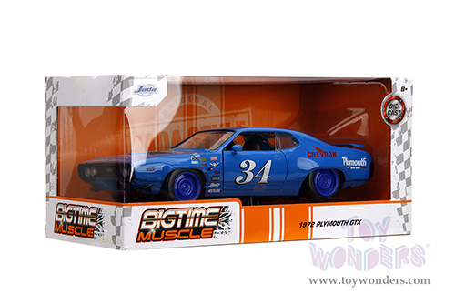 Jada Toys Bigtime Muscles - Plymouth GTX #34 Hardtop (1972, 1/24 scale diecast model car, Blue) 35218