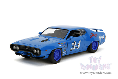 Jada Toys Bigtime Muscles - Plymouth GTX #34 Hardtop (1972, 1/24 scale diecast model car, Blue) 35218