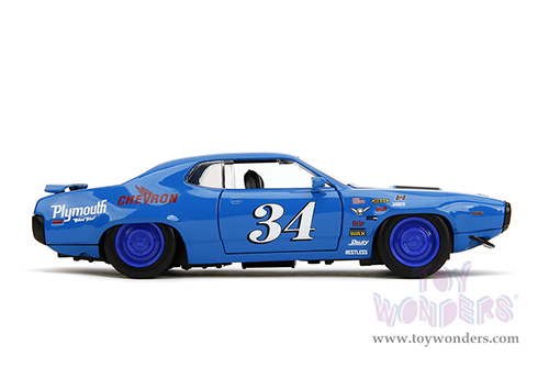 Jada Toys Bigtime Muscles - Plymouth GTX #34 Hardtop (1972, 1/24 scale diecast model car, Blue) 35218