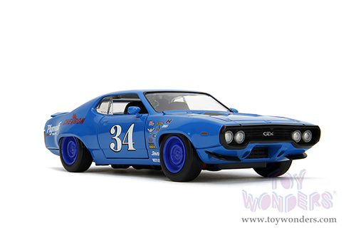 Jada Toys Bigtime Muscles - Plymouth GTX #34 Hardtop (1972, 1/24 scale diecast model car, Blue) 35218