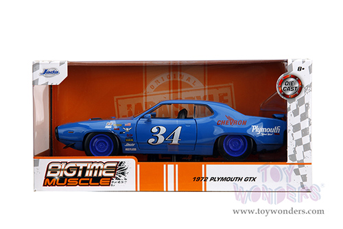 Jada Toys Bigtime Muscles - Plymouth GTX #34 Hardtop (1972, 1/24 scale diecast model car, Blue) 35218