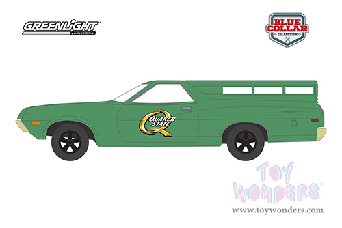 Greenlight - Blue Collar Collection Series 11 | Ford Ranchero 500 with Camper Shell - Quaker State (1972, 1/64 scale diecast model car, Green) 35240B/48