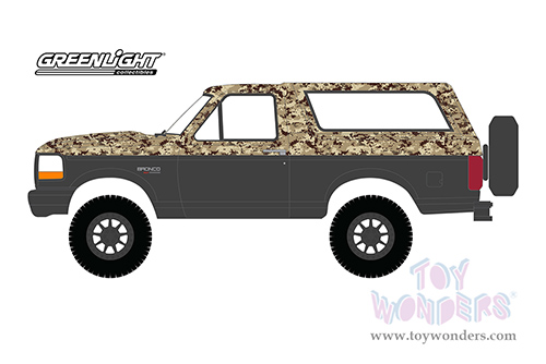 Greenlight - All Terrain Series 14 | Ford Bronco (Lifted) (1996, 1/64 scale diecast model car, Custom Matte Black and Camouflage) 35250C/48