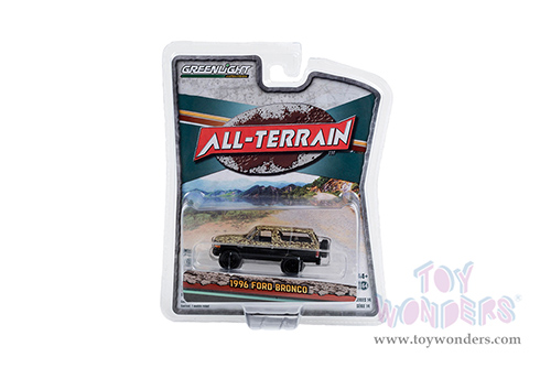 Greenlight - All Terrain Series 14 | Ford Bronco (Lifted) (1996, 1/64 scale diecast model car, Custom Matte Black and Camouflage) 35250C/48