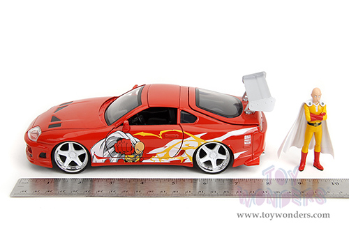 Jada Toys - Hollywood Rides | Toyota Supra with Saitama Diecast Figure "One Punch Man" (2015-2019) TV Series (1995, 1/24, diecast model car, Red) 35347