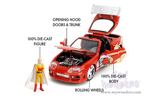 Jada Toys - Hollywood Rides | Toyota Supra with Saitama Diecast Figure "One Punch Man" (2015-2019) TV Series (1995, 1/24, diecast model car, Red) 35347