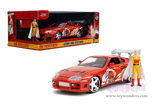 Jada Toys - Hollywood Rides | Toyota Supra with Saitama Diecast Figure "One Punch Man" (2015-2019) TV Series (1995, 1/24, diecast model car, Red) 35347