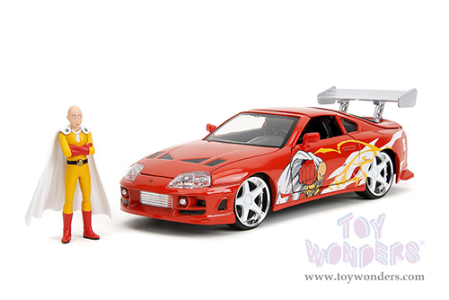 Jada Toys - Hollywood Rides | Toyota Supra with Saitama Diecast Figure "One Punch Man" (2015-2019) TV Series (1995, 1/24, diecast model car, Red) 35347