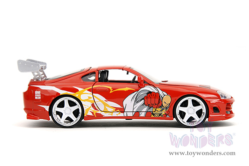 Jada Toys - Hollywood Rides | Toyota Supra with Saitama Diecast Figure "One Punch Man" (2015-2019) TV Series (1995, 1/24, diecast model car, Red) 35347