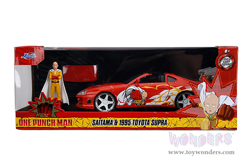 Jada Toys - Hollywood Rides | Toyota Supra with Saitama Diecast Figure "One Punch Man" (2015-2019) TV Series (1995, 1/24, diecast model car, Red) 35347