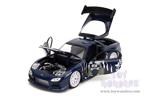 Jada Toys - Hollywood Rides | Mazda RX-7 with Kakashi Hatake Diecast Figure "Naruto Shippuden" (1993, 1/24, diecast model car, Dark Blue) 35349
