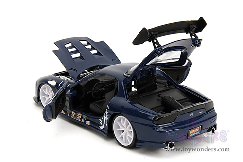 Jada Toys - Hollywood Rides | Mazda RX-7 with Kakashi Hatake Diecast Figure "Naruto Shippuden" (1993, 1/24, diecast model car, Dark Blue) 35349