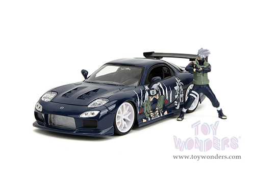 Jada Toys - Hollywood Rides | Mazda RX-7 with Kakashi Hatake Diecast Figure "Naruto Shippuden" (1993, 1/24, diecast model car, Dark Blue) 35349