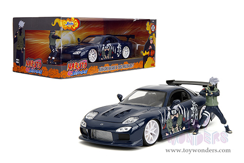 Jada Toys - Hollywood Rides | Mazda RX-7 with Kakashi Hatake Diecast Figure "Naruto Shippuden" (1993, 1/24, diecast model car, Dark Blue) 35349