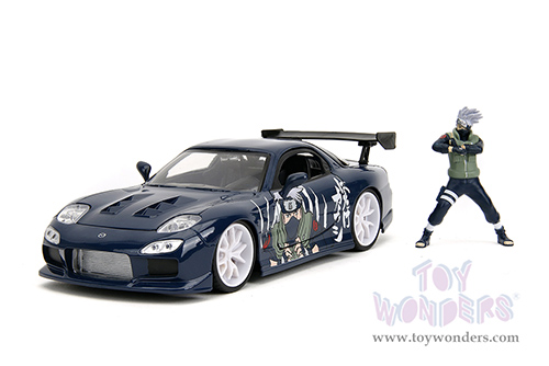 Jada Toys - Hollywood Rides | Mazda RX-7 with Kakashi Hatake Diecast Figure "Naruto Shippuden" (1993, 1/24, diecast model car, Dark Blue) 35349