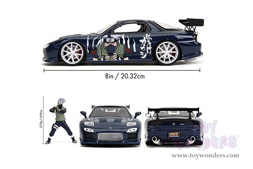 Jada Toys - Hollywood Rides | Mazda RX-7 with Kakashi Hatake Diecast Figure "Naruto Shippuden" (1993, 1/24, diecast model car, Dark Blue) 35349