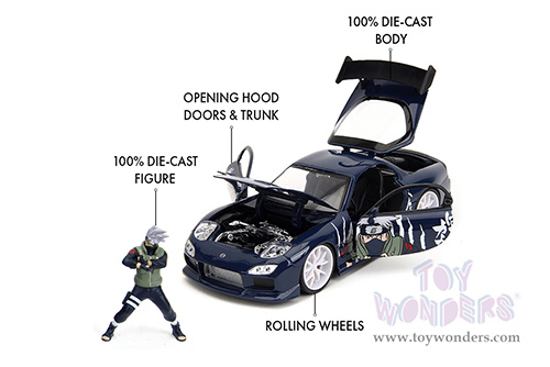 Jada Toys - Hollywood Rides | Mazda RX-7 with Kakashi Hatake Diecast Figure "Naruto Shippuden" (1993, 1/24, diecast model car, Dark Blue) 35349