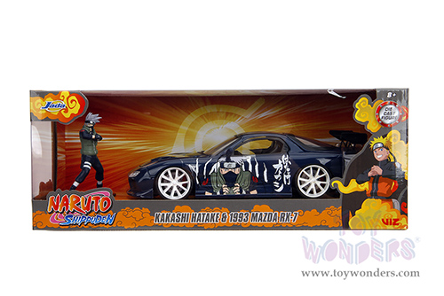 Jada Toys - Hollywood Rides | Mazda RX-7 with Kakashi Hatake Diecast Figure "Naruto Shippuden" (1993, 1/24, diecast model car, Dark Blue) 35349