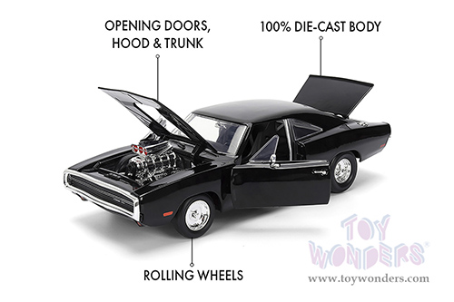 Jada Toys Fast & Furious - Dom's Dodge Charger R/T "F9" (1970, 1/24 scale diecast model car, Black) 35424