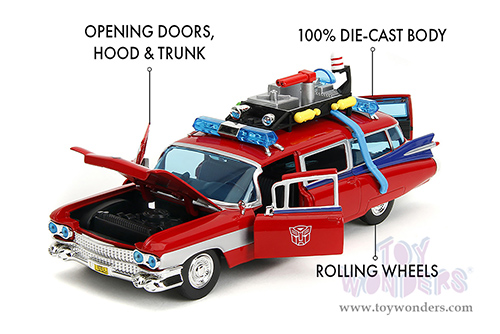 Jada Toys - Hollywood Rides | Ghostbusters™ Ecto-1™ Cadillac Ambulance TRANSFORMERS® Mash-up (1959, 1/24 scale diecast model car, Red) 35466