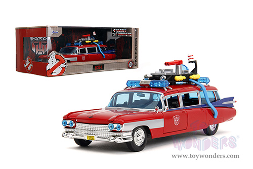 Jada Toys - Hollywood Rides | Ghostbusters™ Ecto-1™ Cadillac Ambulance TRANSFORMERS® Mash-up (1959, 1/24 scale diecast model car, Red) 35466