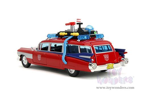 Jada Toys - Hollywood Rides | Ghostbusters™ Ecto-1™ Cadillac Ambulance TRANSFORMERS® Mash-up (1959, 1/24 scale diecast model car, Red) 35466