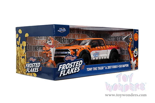 Jada Toys - Hollywood Rides | Ford F-150 Raptor Pickup with Frosted Flakes Tony the Tiger Diecast Figure (2017, 1/24, diecast model car, Orange/White) 35470