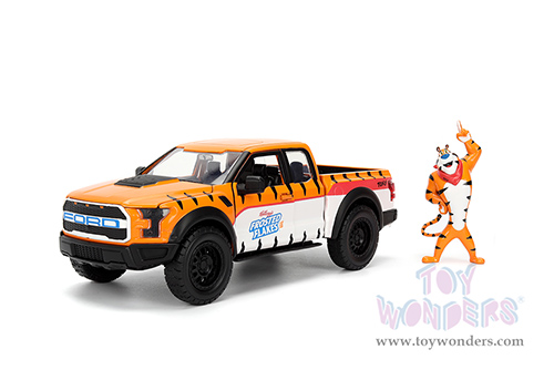 Jada Toys - Hollywood Rides | Ford F-150 Raptor Pickup with Frosted Flakes Tony the Tiger Diecast Figure (2017, 1/24, diecast model car, Orange/White) 35470