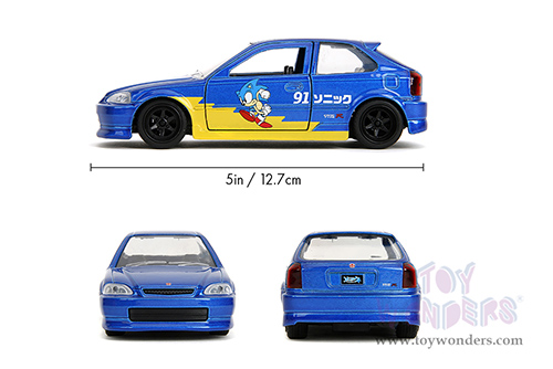 Jada Toys - Hollywood Rides | Honda Civic Type R "Sonic the Hedgehog" (1997, 1/32 scale diecast model car, Blue) 35482