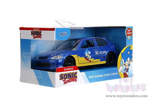 Jada Toys - Hollywood Rides | Honda Civic Type R "Sonic the Hedgehog" (1997, 1/32 scale diecast model car, Blue) 35482
