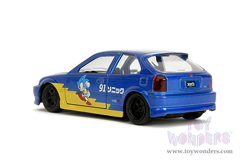 Jada Toys - Hollywood Rides | Honda Civic Type R "Sonic the Hedgehog" (1997, 1/32 scale diecast model car, Blue) 35482