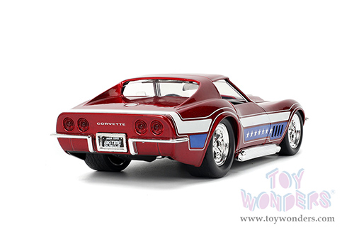 Jada Toys Bigtime Muscle - Chevrolet® Corvette® Stingray™ ZL-1 Hardtop (1969, 1/24 scale diecast model car, Candy Red/w White and Blue stripes) 35488