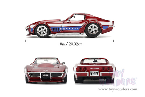 Jada Toys Bigtime Muscle - Chevrolet® Corvette® Stingray™ ZL-1 Hardtop (1969, 1/24 scale diecast model car, Candy Red/w White and Blue stripes) 35488