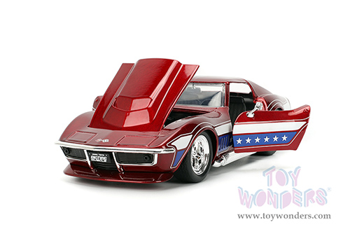 Jada Toys Bigtime Muscle - Chevrolet® Corvette® Stingray™ ZL-1 Hardtop (1969, 1/24 scale diecast model car, Candy Red/w White and Blue stripes) 35488
