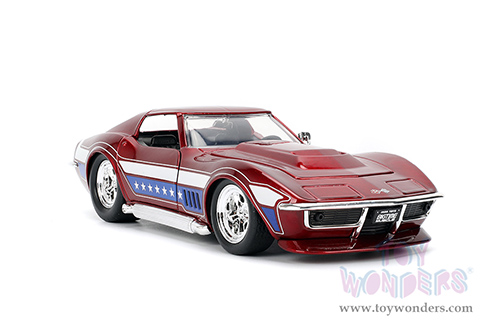 Jada Toys Bigtime Muscle - Chevrolet® Corvette® Stingray™ ZL-1 Hardtop (1969, 1/24 scale diecast model car, Candy Red/w White and Blue stripes) 35488