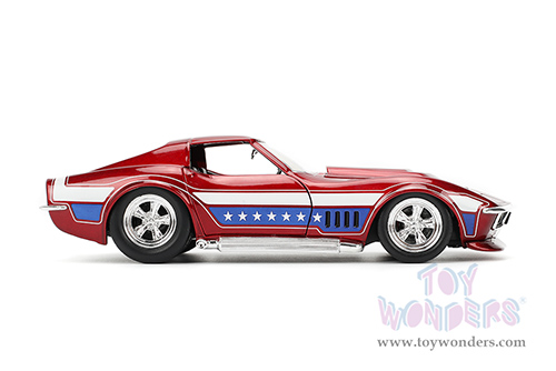 Jada Toys Bigtime Muscle - Chevrolet® Corvette® Stingray™ ZL-1 Hardtop (1969, 1/24 scale diecast model car, Candy Red/w White and Blue stripes) 35488