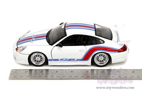 Jada Toys Hyper-Spec - Porsche 911 GT3 (996) (1/24, diecast model car, White/w Red and Blue Stripes) 35491