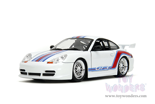 Jada Toys Hyper-Spec - Porsche 911 GT3 (996) (1/24, diecast model car, White/w Red and Blue Stripes) 35491