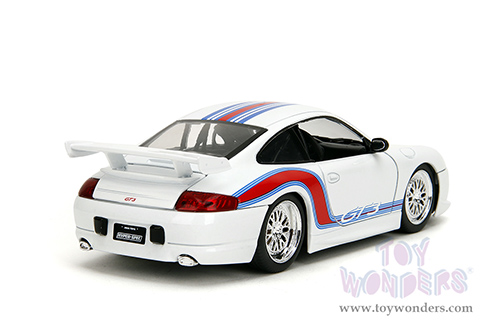 Jada Toys Hyper-Spec - Porsche 911 GT3 (996) (1/24, diecast model car, White/w Red and Blue Stripes) 35491