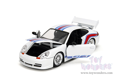 Jada Toys Hyper-Spec - Porsche 911 GT3 (996) (1/24, diecast model car, White/w Red and Blue Stripes) 35491