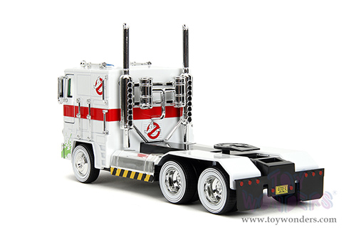 Jada Toys - Hollywood Rides | TRANSFORMERS G1 Optimus Prime® Truck Ghostbusters Ecto-1 Crossover (1/24, diecast model car, White) 35572