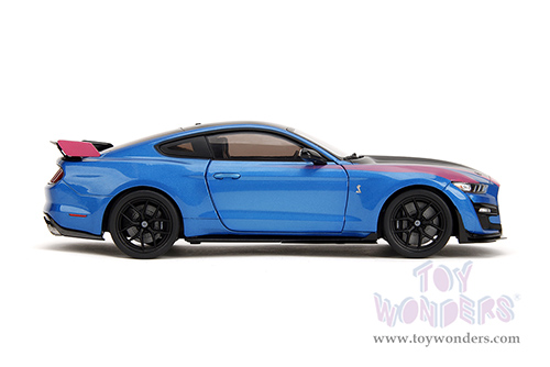 Jada Toys Pink Slips - Ford Mustang Shelby® GT500® with Display Base (2020, 1/18 scale diecast model car, Blue/Black with Pink stripes) 35723