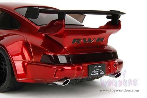 Jada Toys Pink Slips - Rauh-Welt Begriff (RWB) Body Kit with Display Base (1/18 scale diecast model car, Blue/Black with Pink stripes) 35726